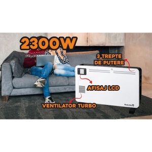 Convector Electric, Hausberg HB-8230,Putere 2000W, 3 Trepte De Putere, Afisaj LCD, Plus Ventilator Turbo - Img 3
