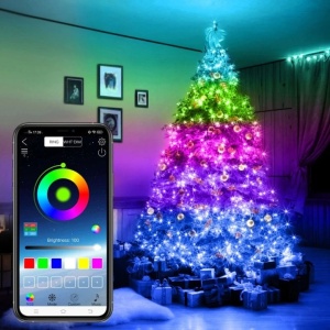 Instalatie de Craciun Liniara LED RGB Smart , Control prin Aplicatie Telefon, Telecomanda, Joc de Lumini pe Muzica, IP65 Waterproof, Conexiune USB, 5m, Multicolor - Img 7