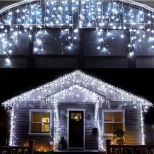 Instalatie Turturi 900W, cu Cablu Alb, 200 LED-uri, Alb Rece, 10 metri, Tip Franjuri, de Exterior, Interconectabil cu Flash Led - Img 2