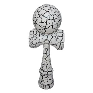 Kendama Profesionala, 18 cm, Bila din lemn, Design artistic cu finisaj Crapatura, Alb/Negru
