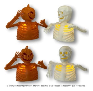 Lumânare cu LED-uri, jumătate de schelet, craniu, dovleac, decorațiune de Halloween, Portocaliu