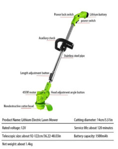 Motocoasa Cu 1 Acumulator Cilindric , 20.000 rotatii/min Fără fir Pentru Tuns Iarba - Img 4