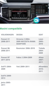 Navigatie Android CAMERA SPATE, Dedicata Volkswagen, Skoda, Seat, Golf 5, Golf 6, Jetta, Passat B6/B7, Tiguan, Touran, Transporter T5, Seat Leon si Skoda Octavia 2 si Fabia 2GB RAM, 32GB RAM, Ecran 7 inch, CarPlay si Android Auto Wireless, USB, Radio RDS - Img 2