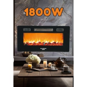 Semineu electric de perete Hausberg HB-8225, 1800W, Telecomanda, 3 Niveluri de lucru, Turboventilator, Elect de flacara led culoare portocalie, Termostat reglabil, Fier + sticla - Img 5