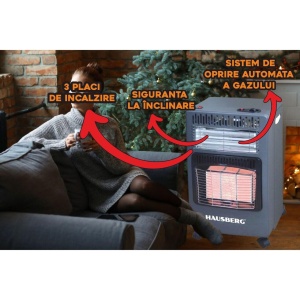 Soba pe gaz GPL si electrica HB-1022NG, aprindere piezo-electrica, 3 placi de incalzire ceramic putere totala 4.2kW, sistem de oprire automata a gazului, Negru - Img 4