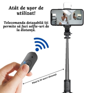 Stick selfie Bluetooth cu lumină de umplere și trepied, tijă selfie multifuncțională cu control wireless - Img 3