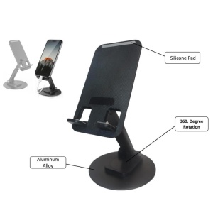 Suport Telefon Pliabil, Rotatie 360°, pentru birou, Reglabil pe Inaltime, Compatibil Universal, Portabil, Negru - Img 2