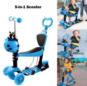 Trotineta 5 in 1 Buburuza albastra, cu spatar, scaun si maner reglabil - Img 3