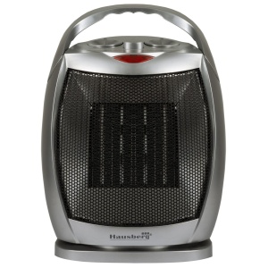 Aeroterma ceramica HAUSBERG HB-8770, 1500W, Termostat Reglabil, 2 Viteze, Functie Ventilator, Siguranta Anti Cadere, Silentios, Maner transport, Argintiu