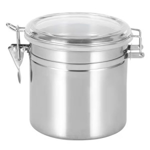 Borcan de pastrare alimentara din otel inoxidabil, design elegant, pentru lapte praf, boabe de cafea, ceai , 100mm x 115mm