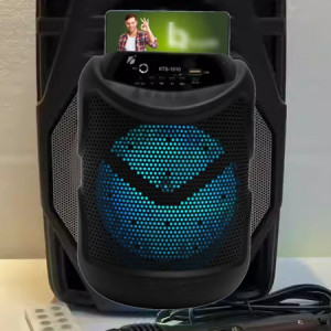 Boxa Portabila KTS1510, Cu Microfon Inclus, Audio Bluetooth 6.5″, Led, Radio FM, Suport MP3, Cu Telecomanda, USB si Card TF, Negru - Img 3