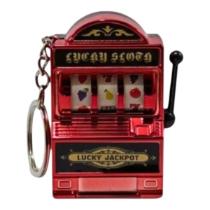 Breloc Lucky Slot Machine, Rosu, interactiv, maneta functionala, 6 cm x 4 cm