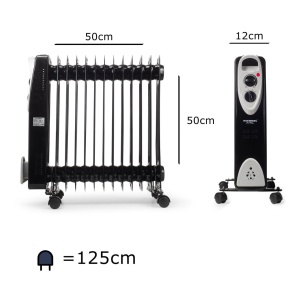 Calorifer electric Hausberg HB-8913NG, 2500 W, 13 elementi, 3 trepte de putere, Termostat reglabil, Protectie supra-incalzire, Protectie anti-rasturnare, Indicator luminos, Negru - Img 2