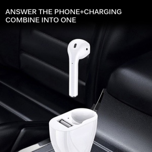 Casca bluetooth pentru urechea dreapta,suport cu incarcare auto, alb - Img 4