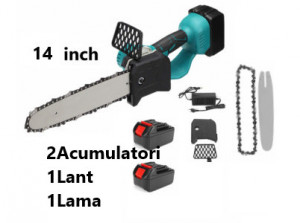 Drujba Motofierastrau cu Lant 14 inch, cu 2 Acumulatori, 1Lama, 1Lant, Acumulator Lithium, 4200rpm, 48V