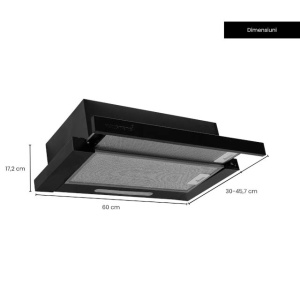 Hota incorporabila telescopica Hausberg HB-1285NG, putere de absorbtie 420 m3/h, 2 motoare, 60 cm, Negru - Img 4