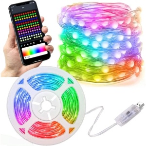 Instalatie LED de 10 metri, bandă RGB cu Bluetooth și aplicatie telefon