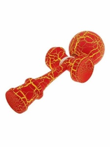 Kendama Profesionala, 18 cm, Bila din lemn, Design artistic cu finisaj Crapatura, Rosu - Img 5