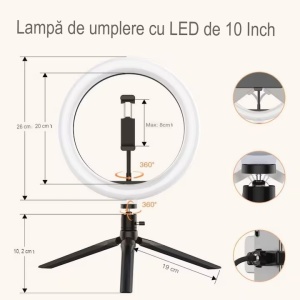 Lampa Circulara Make up Profesionala, QX-260, 10-inch/26CM, LED cu Lumina Rece/Calda Tip Inel, Telecomanda Pentru Poze reusite, alba ,fara trepied - Img 4