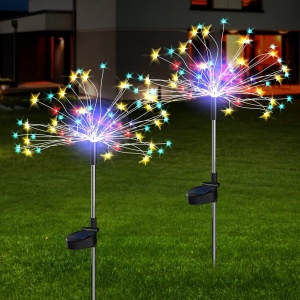 Lumini solare de exterior Starburst cu stâlp (set de 2buc ) pentru alee, Multicolor