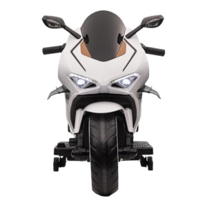 Motocicleta Electrica cu Acumulator Pentru Copii Super Rider GP , 12V ,3-7 ani ,Max 30 kg , Cu Sunete si Lumini LED ,USB si Bluetooth ,Roti ajutatoare , Alb - Img 3
