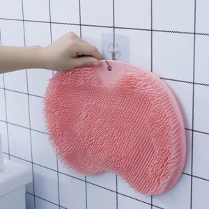 Perie din silicon cu ventuze pentru exfoliere si curatare spate si picioare, roz, 25x30 cm - Img 3