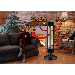 Radiator electric Hausberg HB-8565NG, 1000W, 2 trepte incalzire, tub din fibra de carbon, protectie IP24, termostat mecanic, carcasa din metal - Img 2