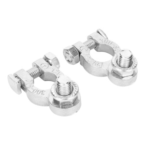 Set 2 terminale baterie auto, aluminiu, argintiu, 12/24V