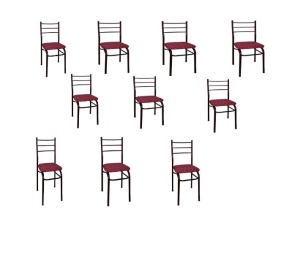 Set de 10 Scaune Metalice Rosu/Visiniu cu Sezut Tapitat - Img 1