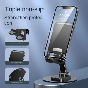 Suport Telefon Pliabil, Rotatie 360°, pentru birou, Reglabil pe Inaltime, Compatibil Universal, Portabil, Negru - Img 8