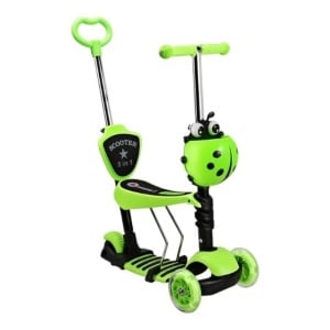 Trotineta 5 in 1 buburuza cu 3 roti din silicon si scaunel, Verde - Img 4