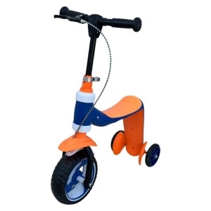 Trotineta ride-on convertibila 2in1: tricicleta si trotineta, cu frane, Albastru-Portocaliu - Img 4