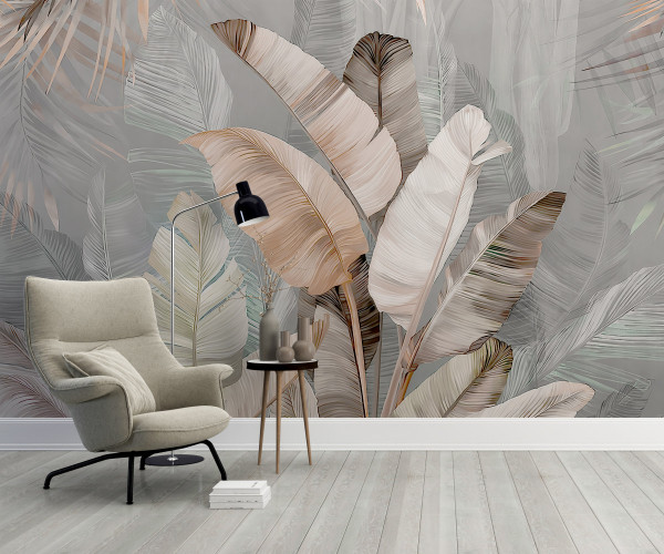 Fototapet Colorful Tropical Leaves Crem