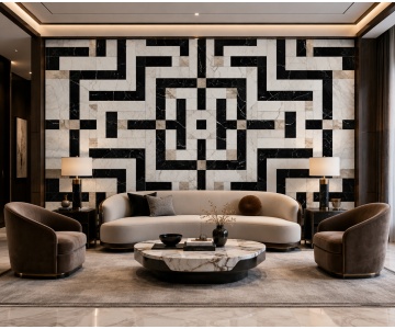 Fototapet Mozaic Geometric Alb-Negru - Img 3