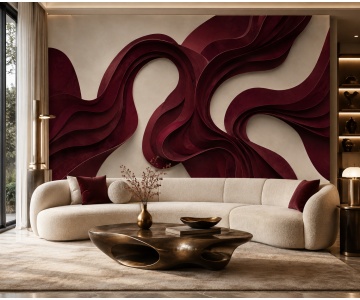 Fototapet Valuri Abstracte Roșu Burgundy - Img 2