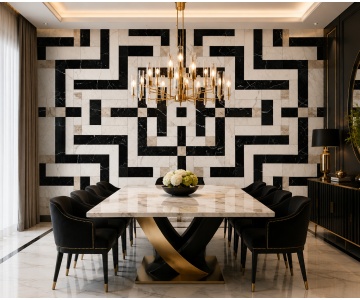 Fototapet Mozaic Geometric Alb-Negru - Img 1