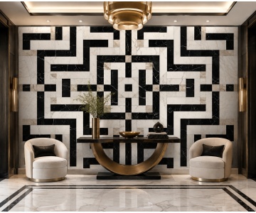 Fototapet Mozaic Geometric Alb-Negru - Img 2