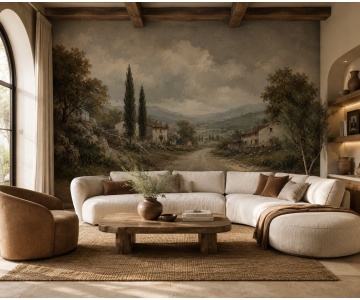 Fototapet Peisaj Toscan Rustic Cu Case