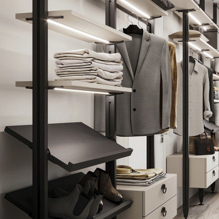Suport polita lemn inclinata, finisaj negru, sistem modular Zero