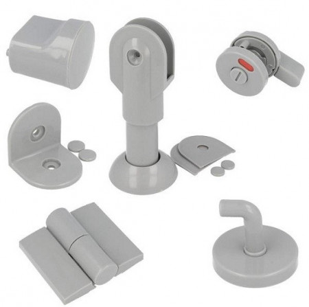 Set accesorii cabine toaleta plastic gri, accesorii compartimentari HPL