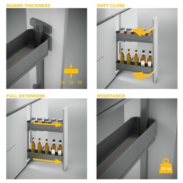 Cos Jolly Easy Handling cu glisiera extragere totala si amortizare, antracit, corp 150mm, 200mm, 2 niveluri - Img 5