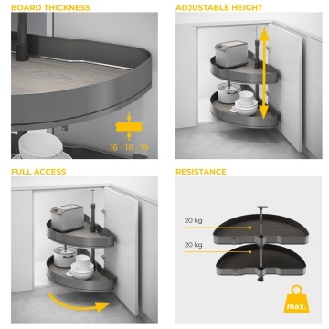 Cos rotativ 1/2 semiluna Easy Handling pentru corp de colt, gri antracit - Img 7