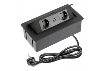Priza blat multifunctionala, 2xSchuko + 2USB (A+C) + cablu 1.5, finisaj negru