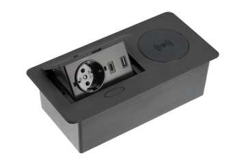 Priza incorporabila AVARO PLUS 1xSCHUKO, USB A+C, incarcare WIRELESS, negru, AE-PB1SAVAP-20