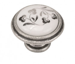 Buton portelan mobila P88.00.H4.E8G flori argintii Giusti