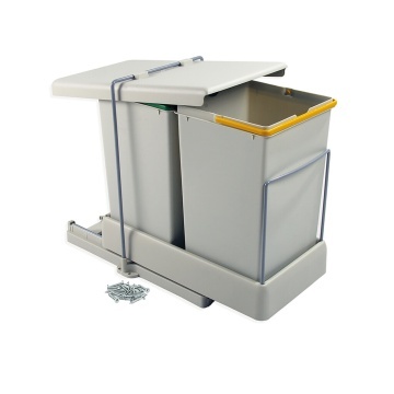 Cos gunoi bucatarie set 2 (2x14L), gri, corp 400 mm - Img 2