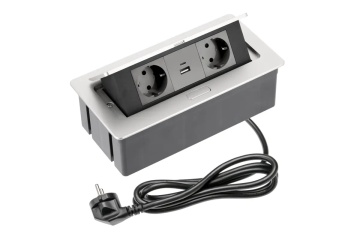 Priza multifunctionala incorporabila in blat 2XSchuko 2USB(A+C) finisaj aluminiu