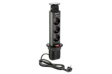 Priza incorporabila blat Ø60 mm, 3XSchuko, negru, AE-BPW3S60-20