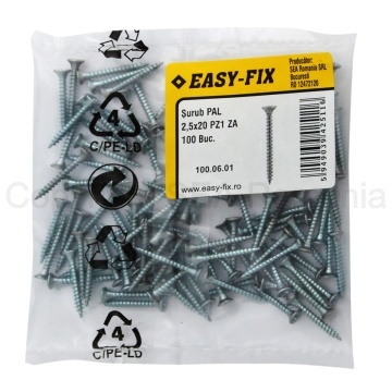 Surub pentru PAL si lemn cap inecat 2,5x20 PZ1 zincat alb - Img 2