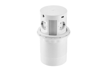 Priza incorporabila CONFORT PLUS Ø120mm, 4xSCHUKO, 2xUSB, 2xRJ45, incarcare WIRELESS, alb